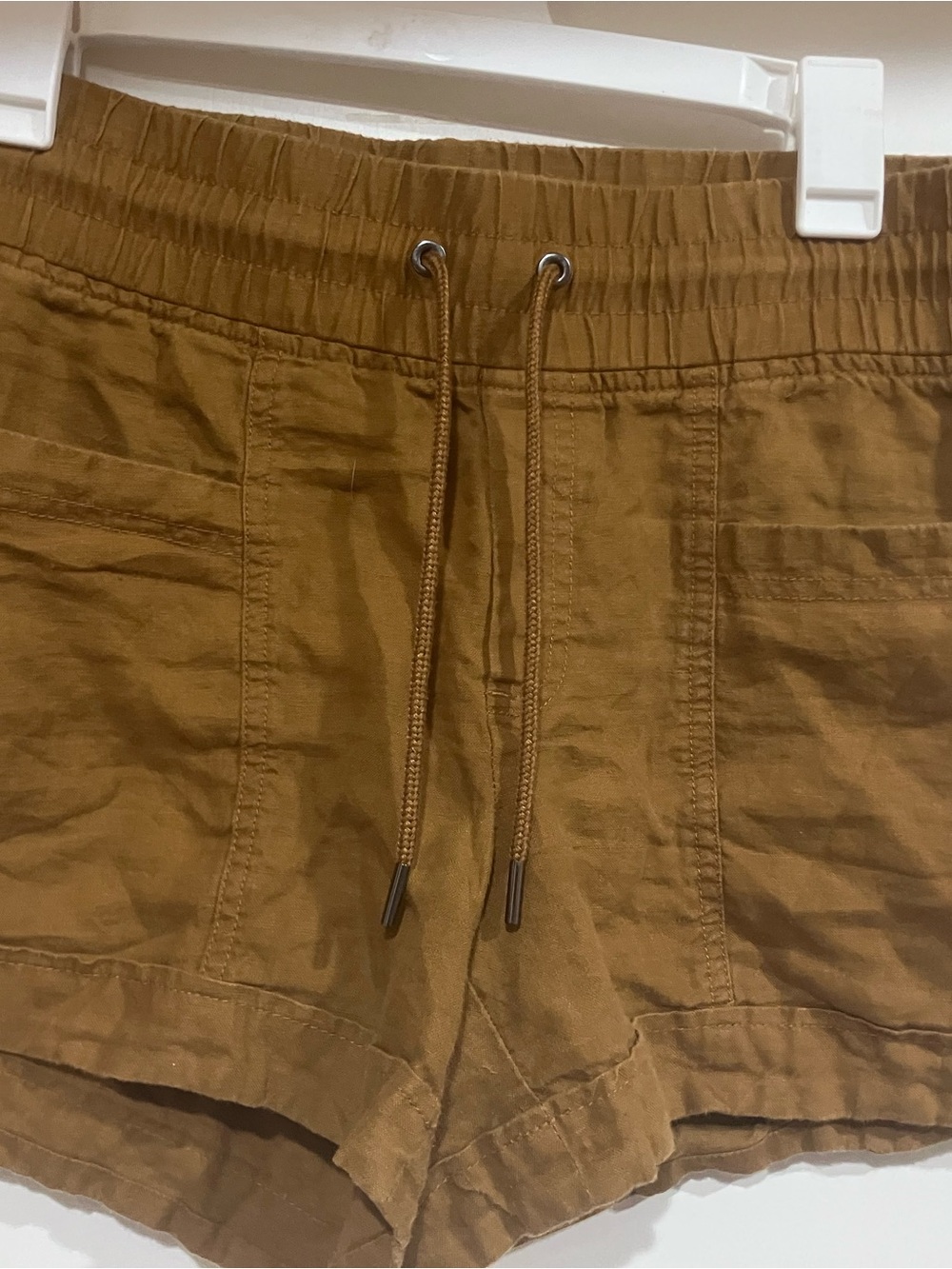 Athleta Cabo 100% Linen Pull On Shorts Women’s 4 Brown Drawstring Pockets Summer - Picture 3 of 9